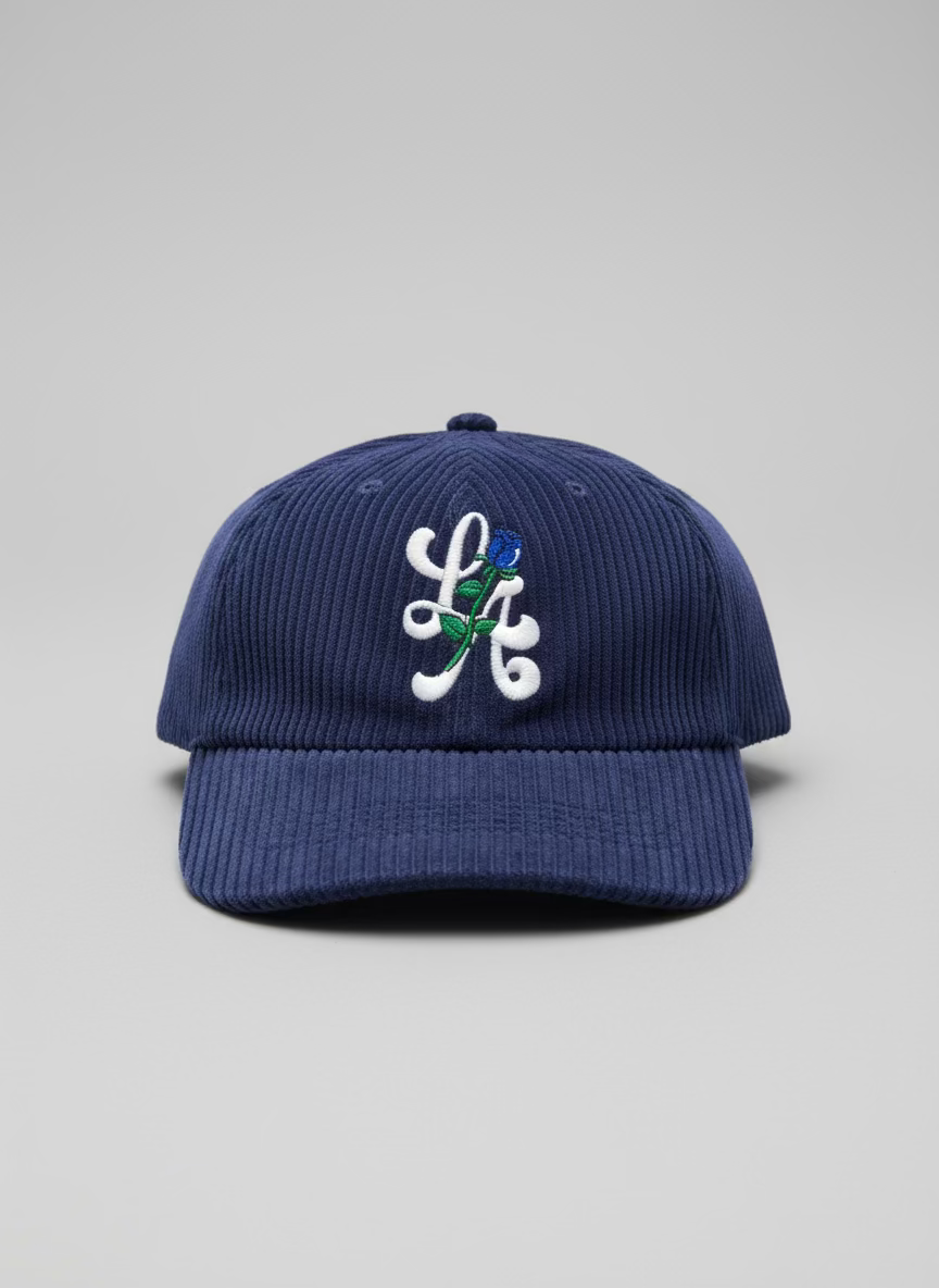 Corduroy Navy “LA” Hat (Blue Rose)
